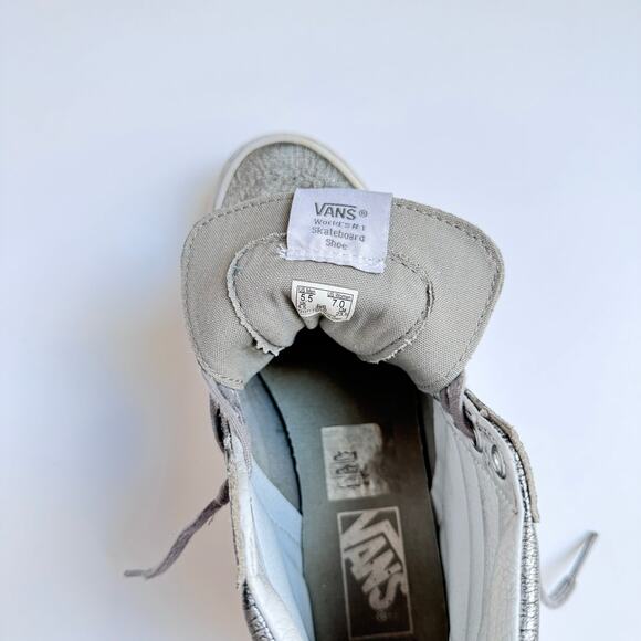 VANS Rare Metallic Silver Leather Upper SK8 High Top Slim Shoes M 5.5 - W 7 - Picture 10 of 10
